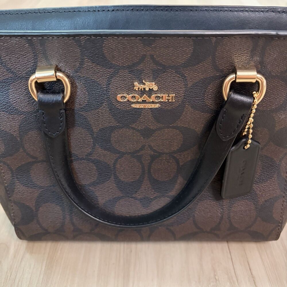 Coach Alice Small Satchel Black Brown Leather Crossbody Purse Gold Hardware